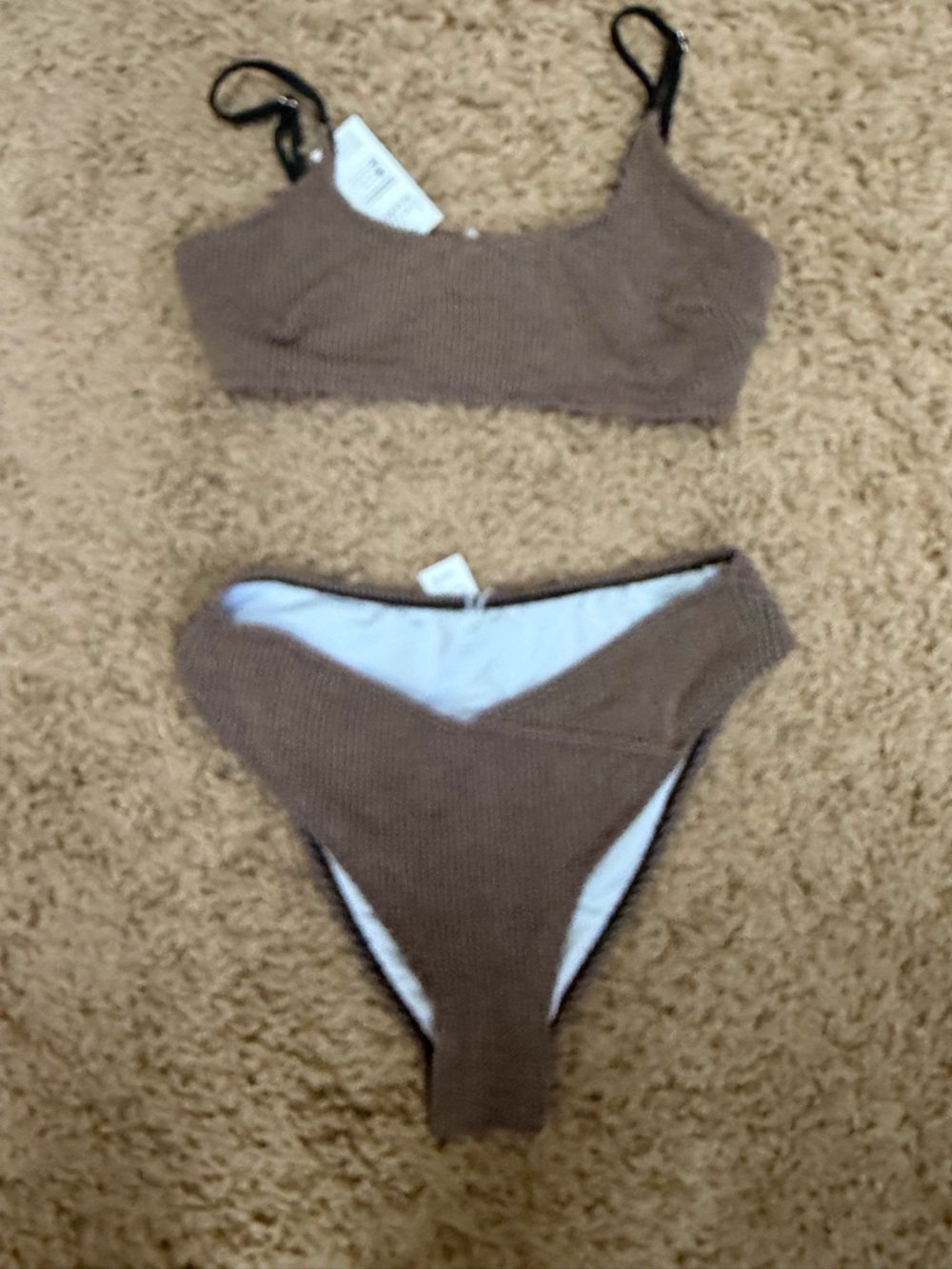 Women’s Textured brown two piece swim suit NWT Cupshe. Size M